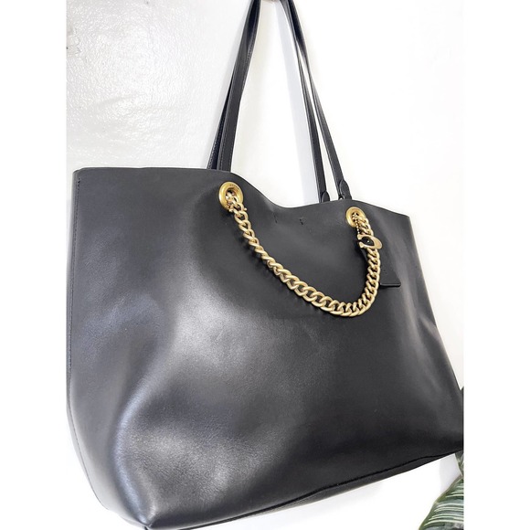 COACH Signature Chain Central Leather Tote Bag in Black - Picture 5 of 12